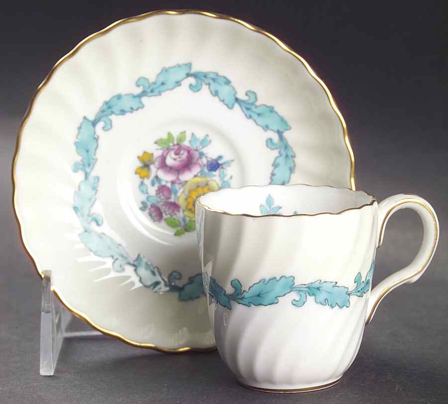Ardmore Ivory and Turquoise Flat Demitasse Cup & Saucer Set by Minton-1