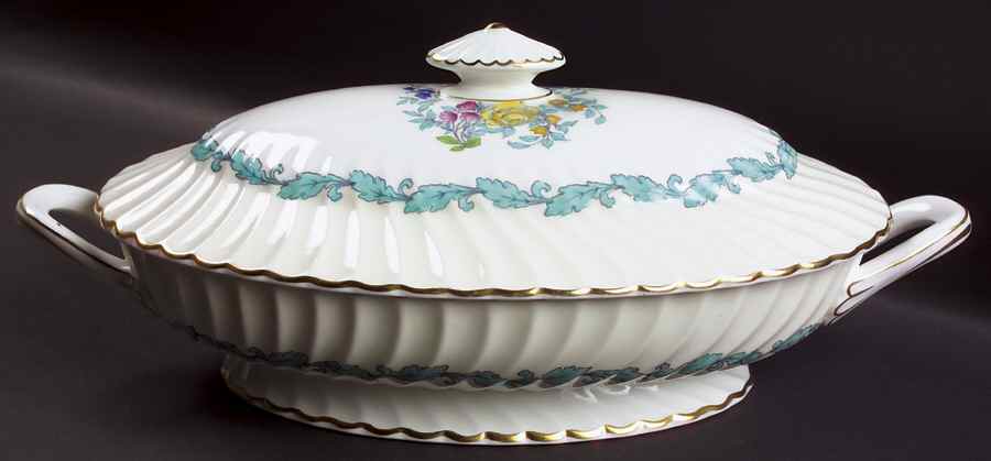 Ardmore Ivory and Turquoise Oval Covered Vegetable by Minton-1