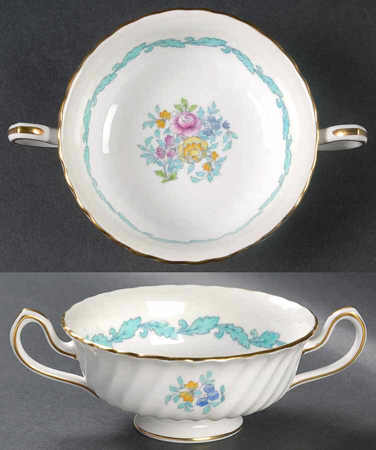 Ardmore Ivory and Turquoise Footed Cream Soup Bowl by Minton-1