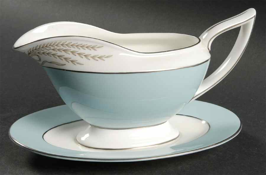 Ardsley Turquoise Gravy Boat with Attached Underplate by Minton-1
