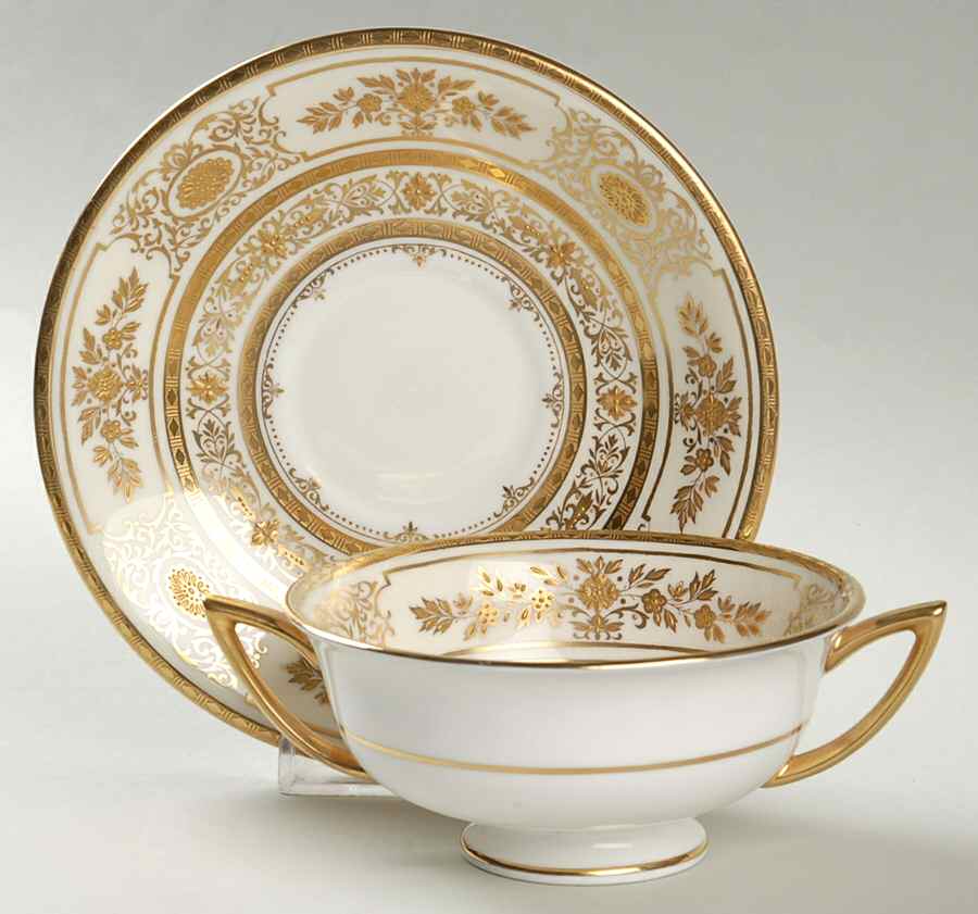Argyle Ivory Footed Cream Soup Bowl & Saucer Set by Minton-1