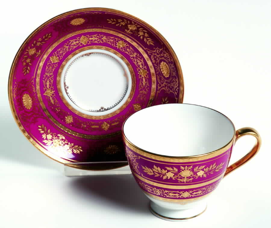 Argyle Crimson Footed Cup & Saucer Set by Minton-1