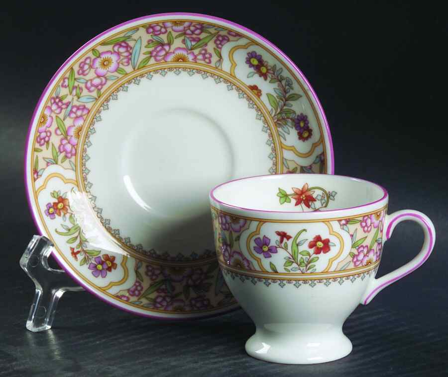 Asian Flowers Footed Demitasse Cup & Saucer Set by Minton-1