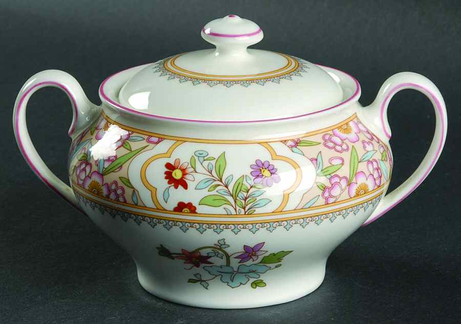 Asian Flowers Sugar Bowl & Lid by Minton-1