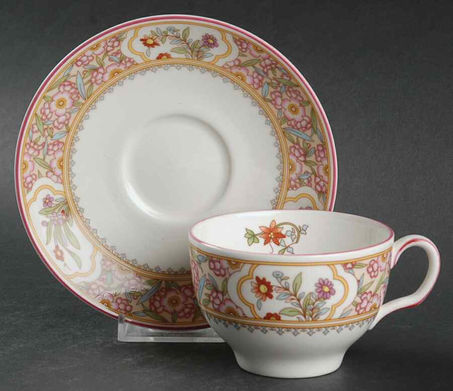 Asian Flowers Footed Cup & Saucer Set by Minton-1