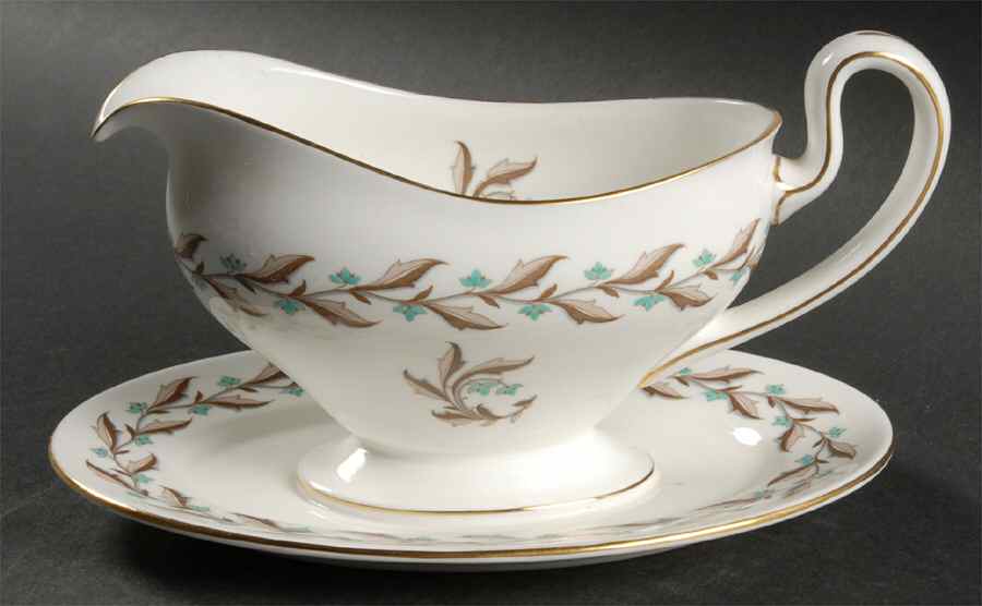 Ashton (Gold Trim) Gravy Boat with Attached Underplate by Minton-1
