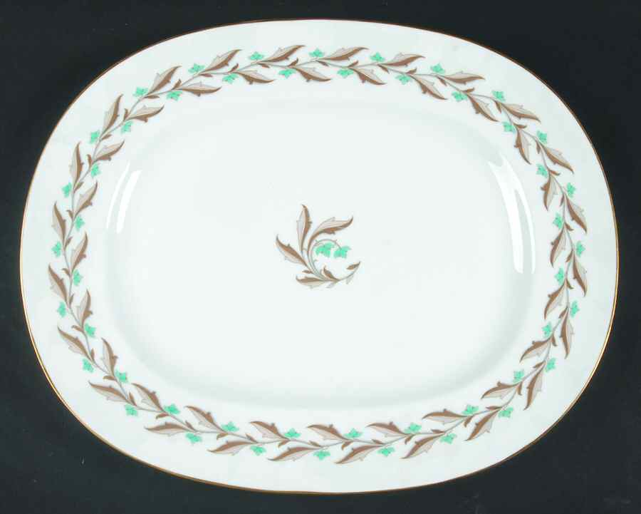 Ashton (Gold Trim) 14" Oval Serving Platter by Minton-1
