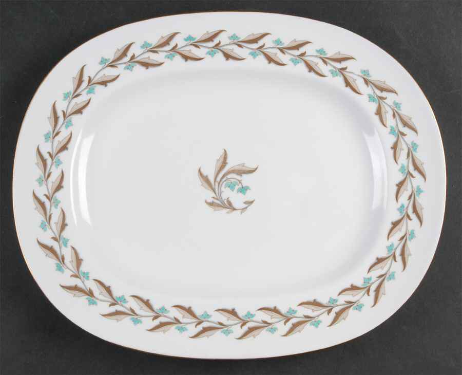 Ashton (Gold Trim) 13" Oval Serving Platter by Minton-1