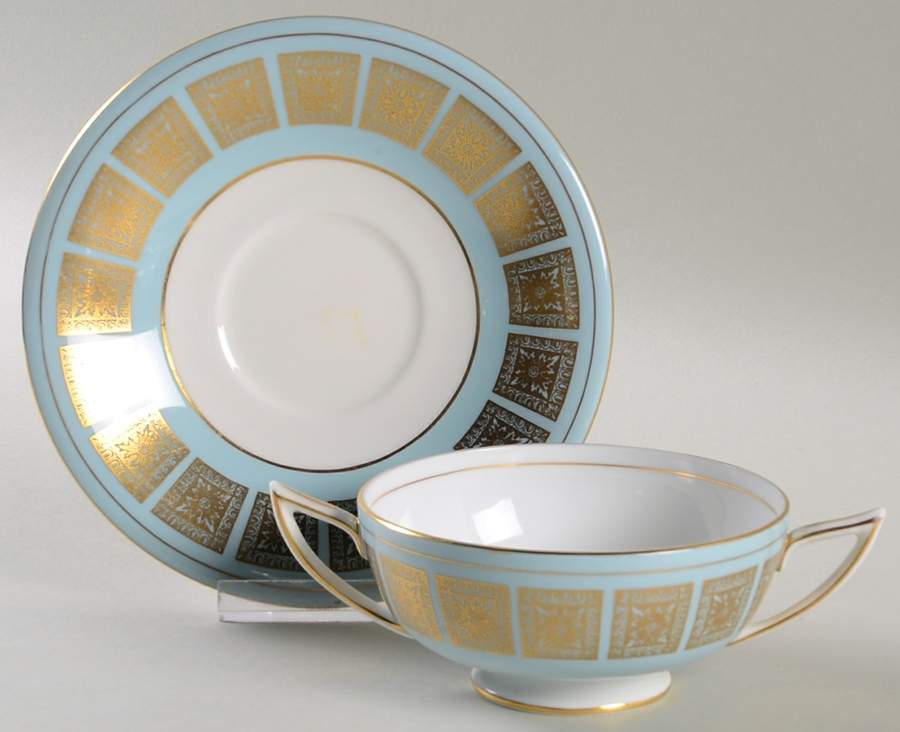 Athena Blue Footed Cream Soup Bowl & Saucer Set by Minton-1