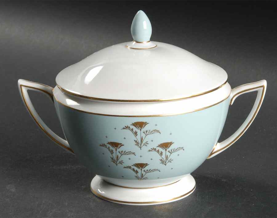 Aurora Turquoise Sugar Bowl & Lid by Minton-1