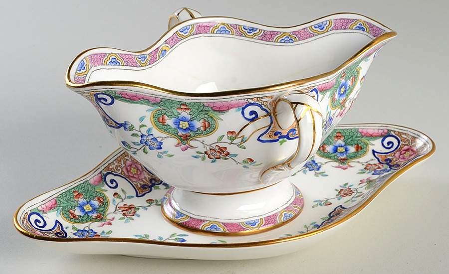 B157 (Gold Trim) Gravy Boat & Underplate/Relish by Minton-1