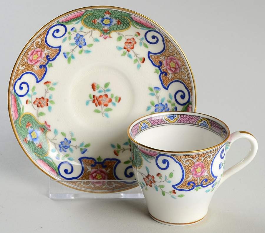 B157 (Gold Trim) Flat Demitasse Cup & Saucer Set by Minton-1