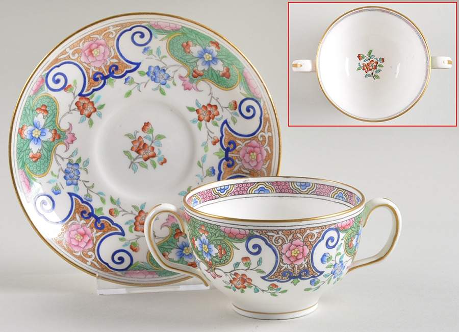 B157 (Gold Trim) Footed Bouillon Cup & Saucer by Minton-1