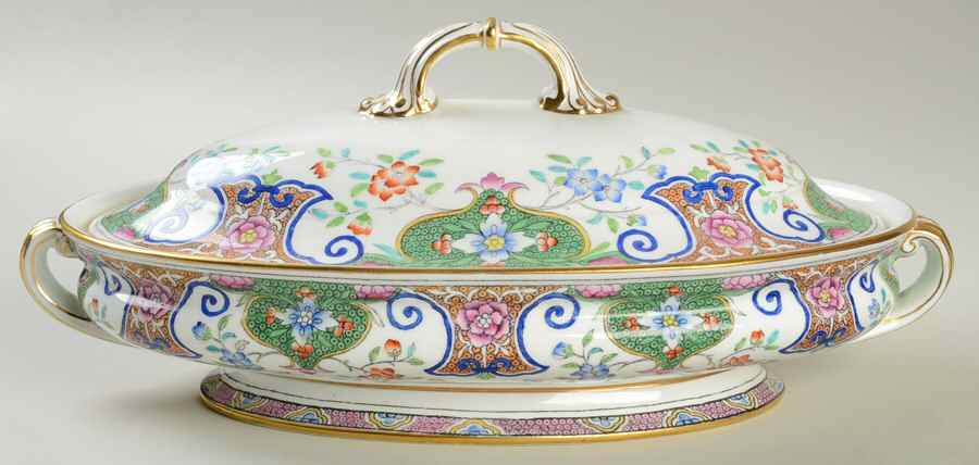 B157 (Gold Trim) Oval Covered Vegetable by Minton-1