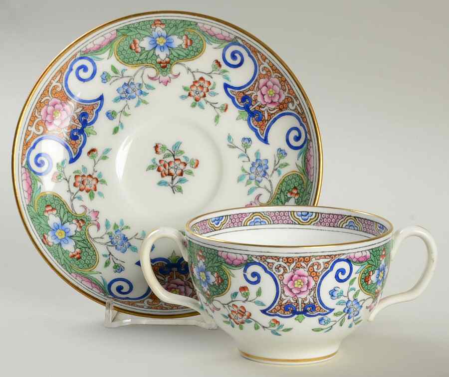 B157 (Gold Trim) Footed Bouillon Cup & Saucer by Minton-1