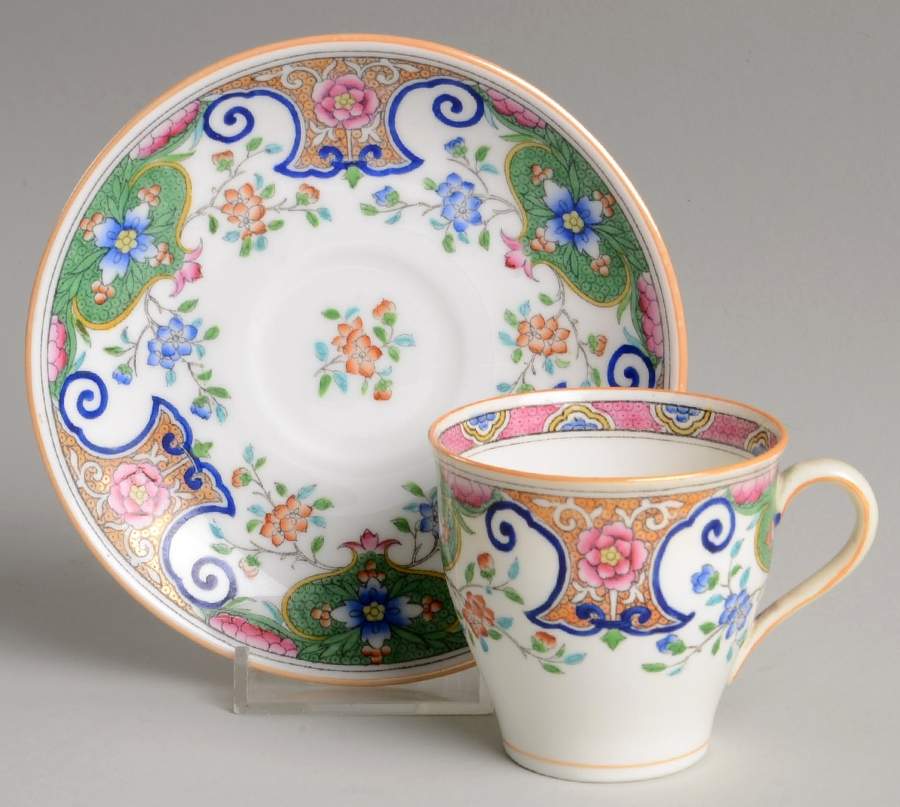 B157 (Gold Trim) Flat Demitasse Cup & Saucer Set by Minton-1