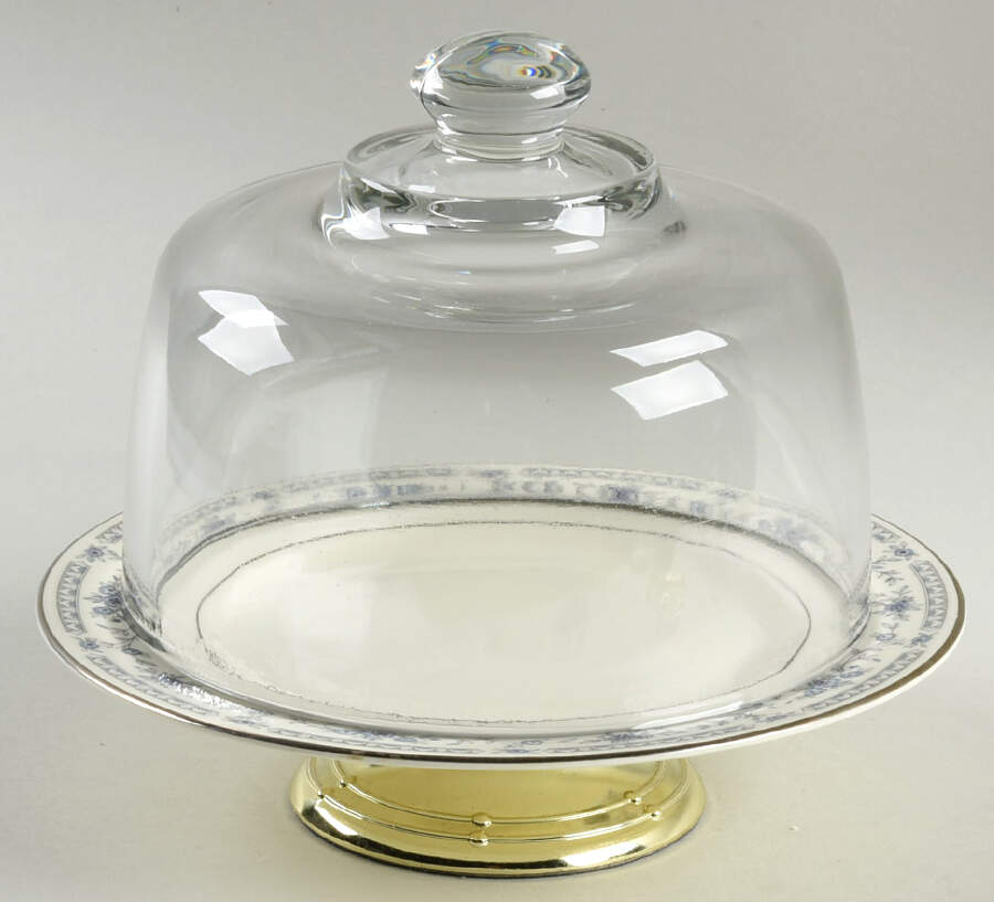 Bellemeade 6 1/2"-7 1/2" Footed Cheese Plate w/ Glass Dome HC by Minton-1