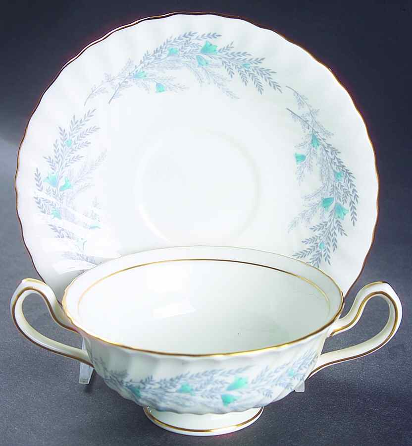 Belbrachen Footed Cream Soup Bowl & Saucer Set by Minton-1
