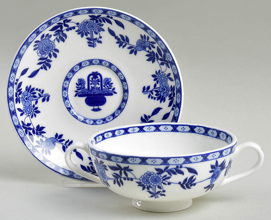 Blue Delft Footed Cream Soup Bowl & Saucer Set by Minton-1