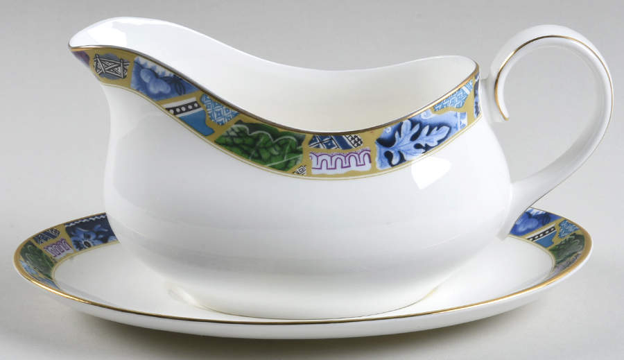 Blue Mosaic Gravy Boat & Underplate by Minton-1