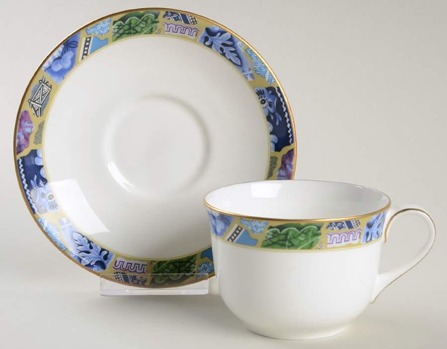 Blue Mosaic Flat Cup & Saucer Set by Minton-1
