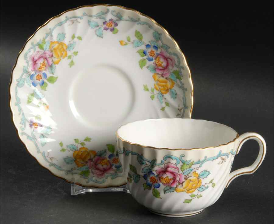 Branksome Turquoise Flat Cup & Saucer Set by Minton-1
