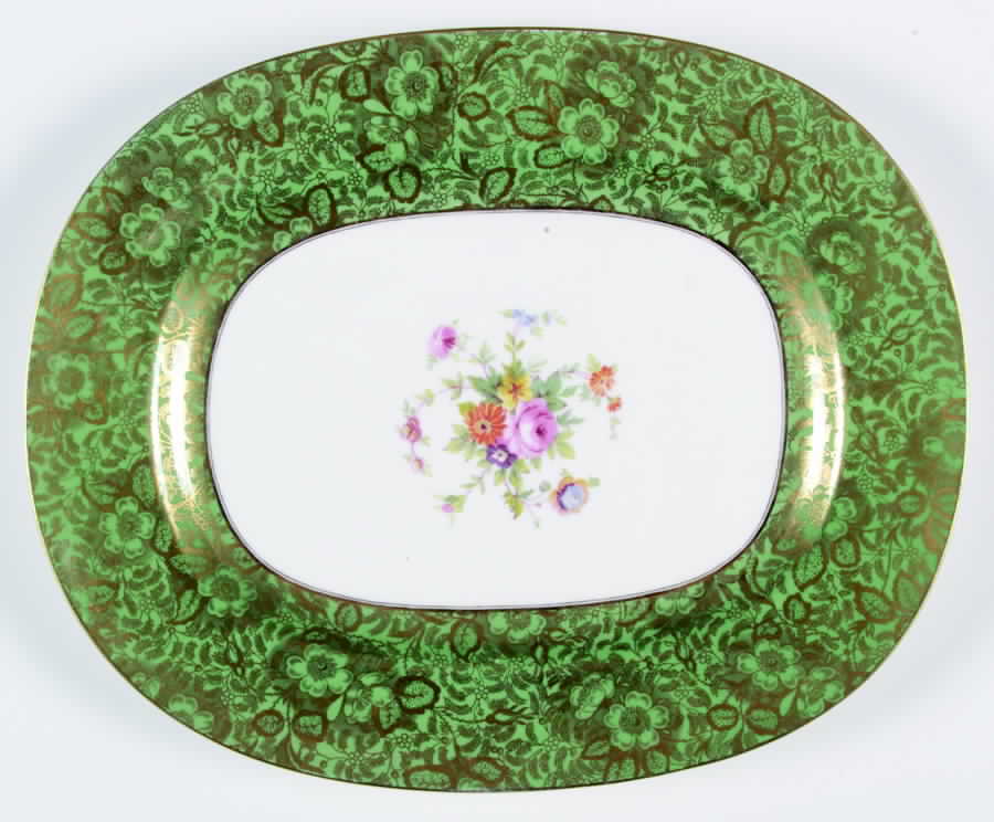 Brocade Green 13" Oval Serving Platter by Minton-1