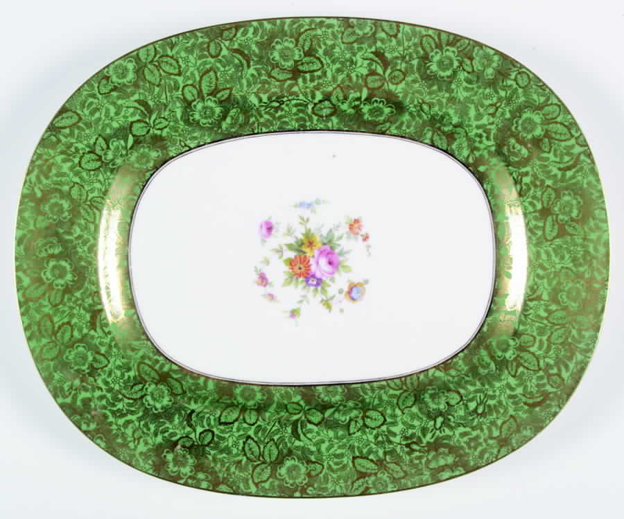 Brocade Green 15" Oval Serving Platter by Minton-1
