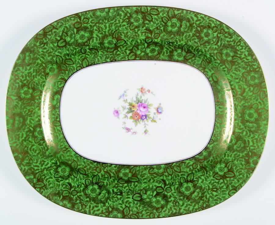 Brocade Green 16" Oval Serving Platter by Minton-1