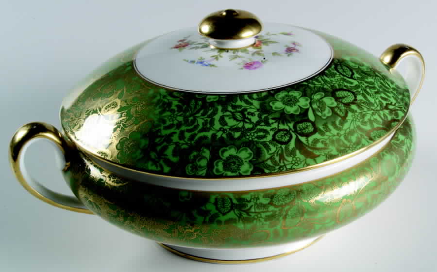 Brocade Green Round Covered Vegetable by Minton-1