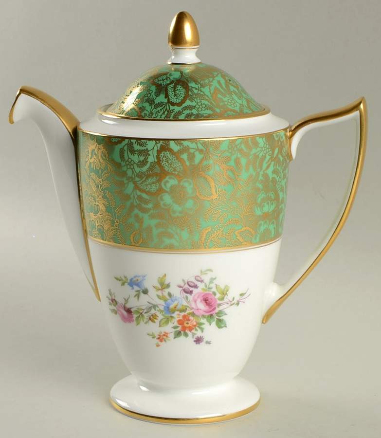 Brocade Green Mini Coffee Pot & Lid by Minton-1