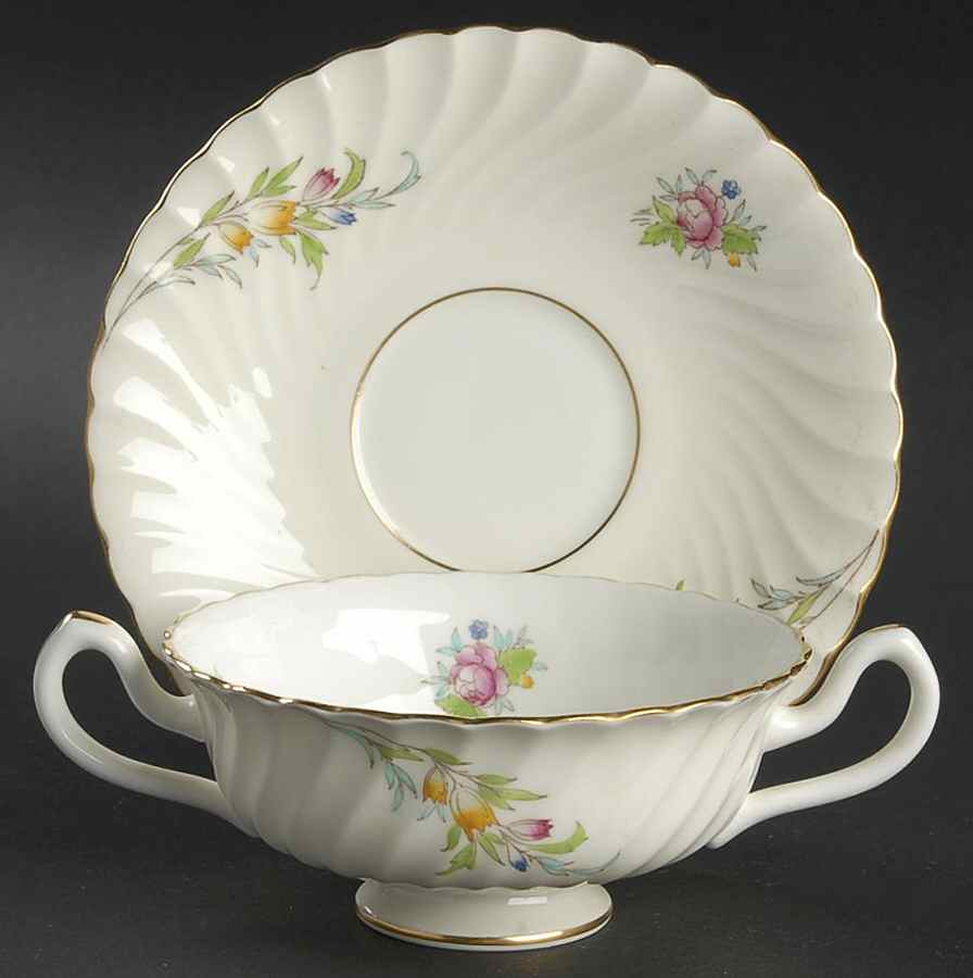 Bromley Footed Cream Soup Bowl & Saucer Set by Minton-1