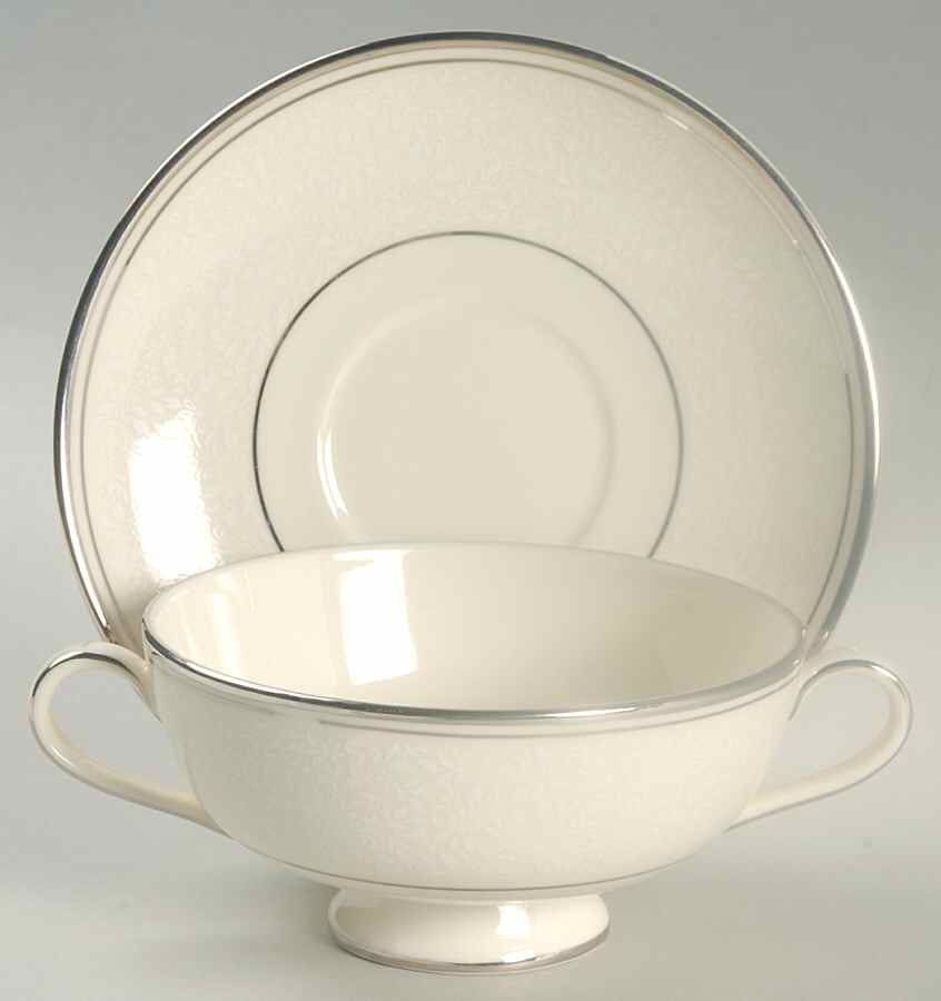 Bridal Veil Footed Cream Soup Bowl & Saucer Set by Minton-1