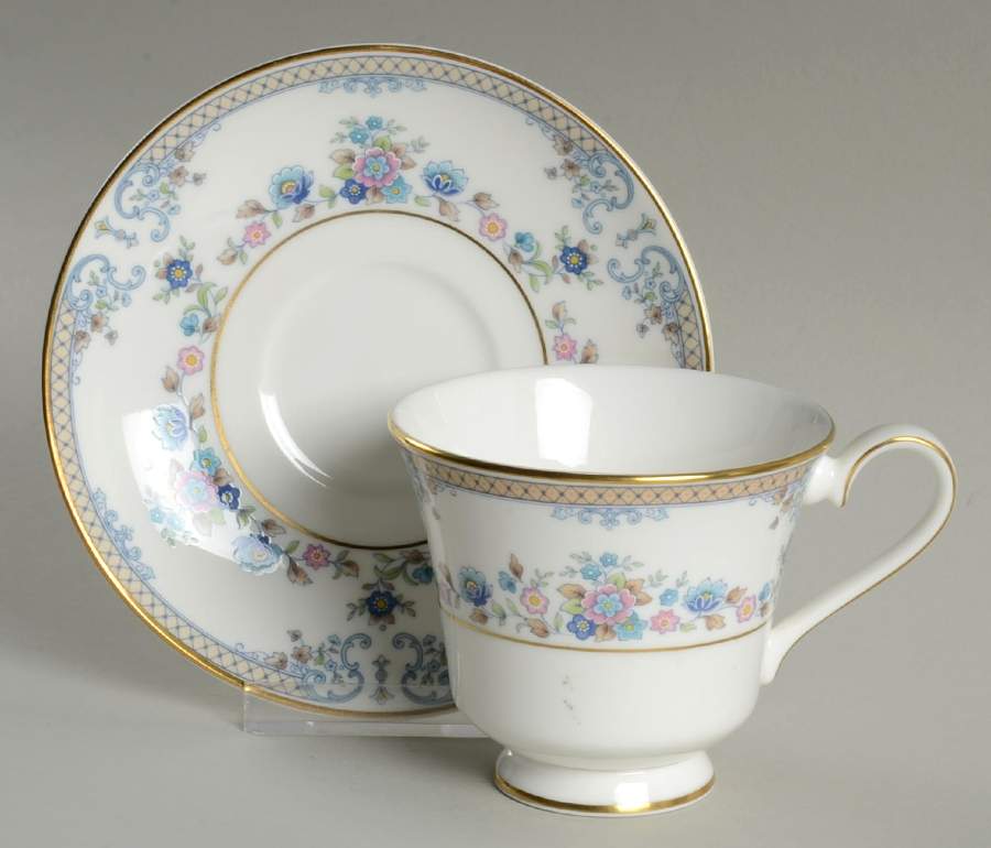 Byron (Blue Flowers) Footed Cup & Saucer Set by Minton-1
