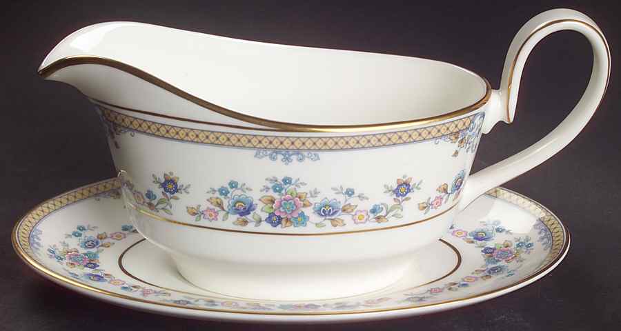 Byron (Blue Flowers) Gravy Boat & Underplate by Minton-1