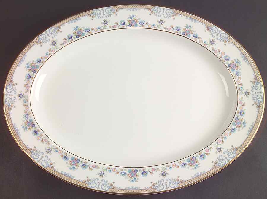 Byron (Blue Flowers) 16" Oval Serving Platter by Minton-1