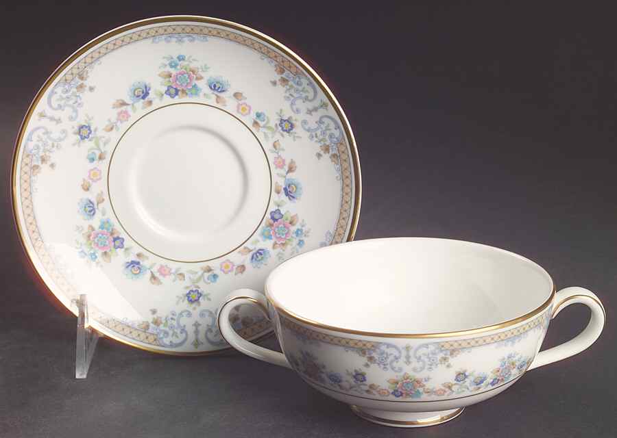 Byron (Blue Flowers) Footed Cream Soup Bowl & Saucer Set by Minton-1