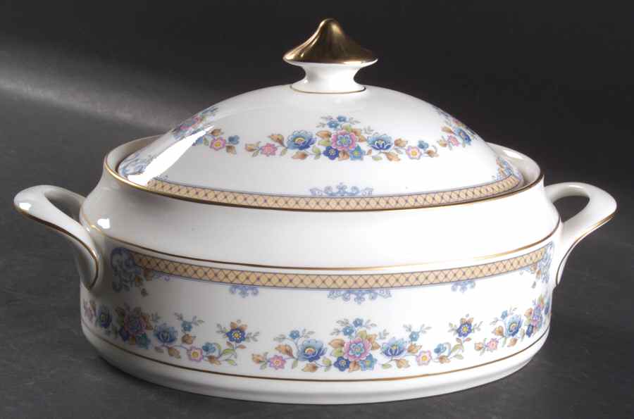 Byron (Blue Flowers) Oval Covered Vegetable by Minton-1