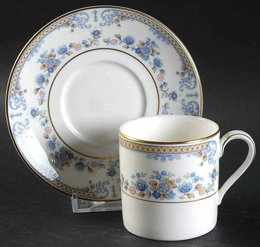 Byron (Blue Flowers) Flat Demitasse Cup & Saucer Set by Minton-1