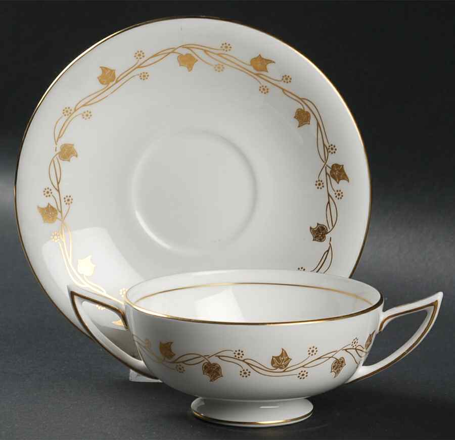 Carlisle Footed Cream Soup Bowl & Saucer Set by Minton-1