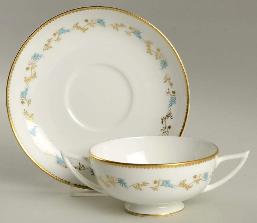 Champagne Footed Cream Soup Bowl & Saucer Set by Minton-1