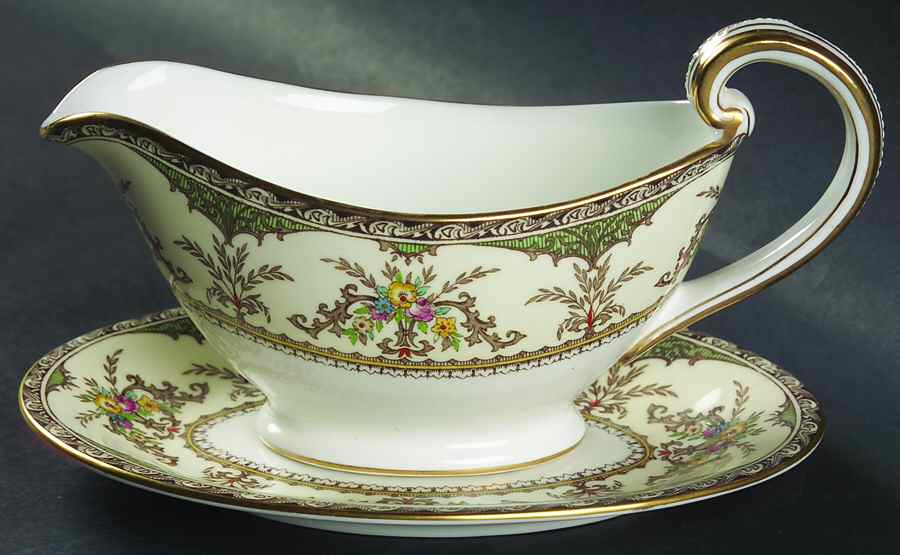 Chatham Green Ivory Gravy Boat & Underplate by Minton-1