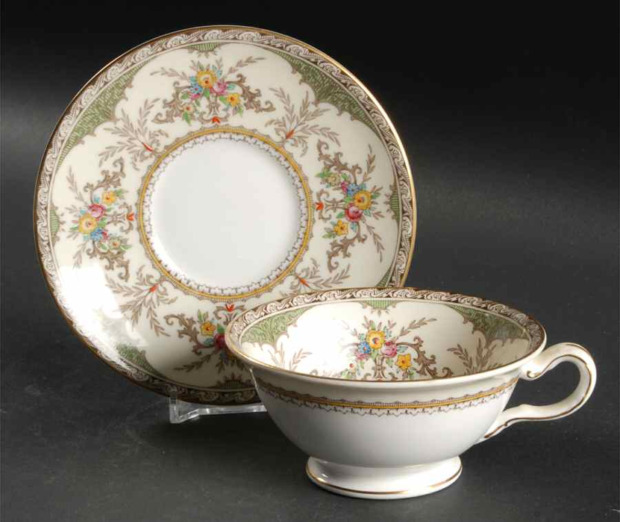 Chatham Green Ivory Footed Cup & Saucer Set by Minton-1