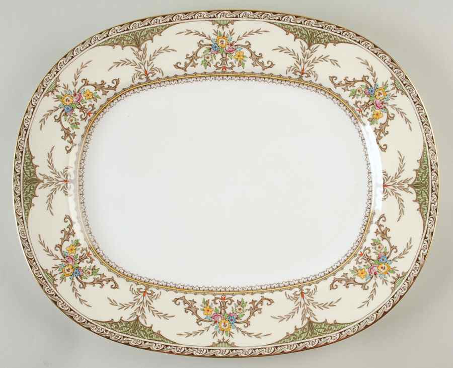 Chatham Green Ivory 15" Oval Serving Platter by Minton-1
