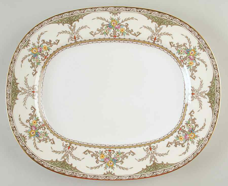Chatham Green Ivory 13" Oval Serving Platter by Minton-1