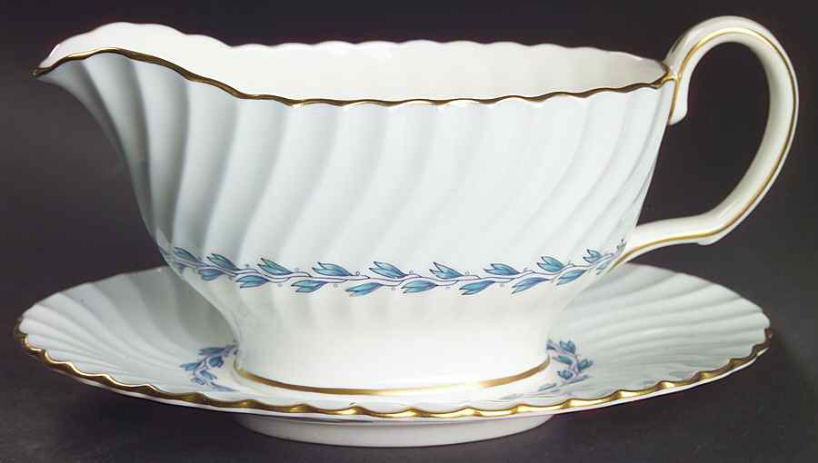 Cheviot Blue Gravy Boat with Attached Underplate by Minton-1