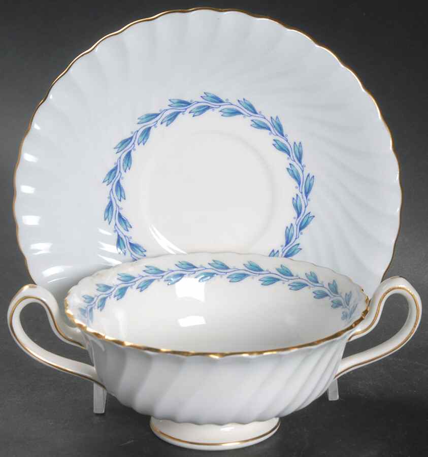 Cheviot Blue Footed Cream Soup Bowl & Saucer Set by Minton-1
