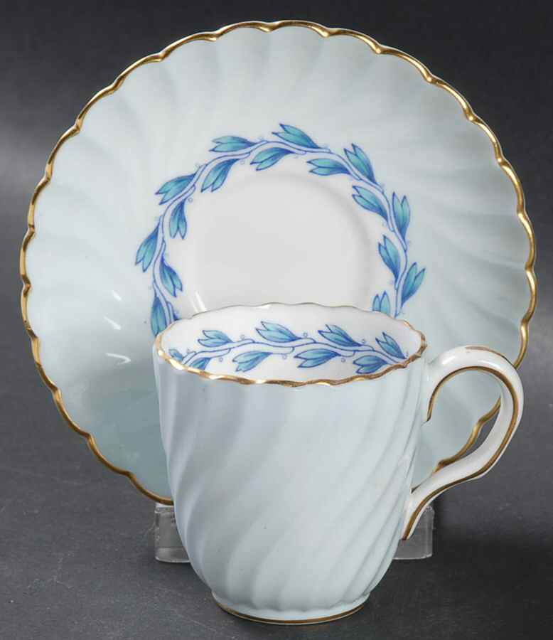 Cheviot Blue Flat Demitasse Cup & Saucer Set by Minton-1