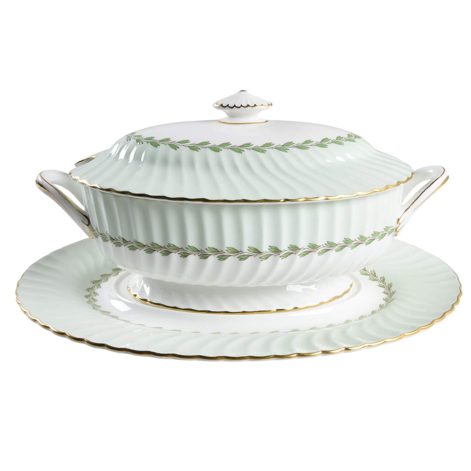 Cheviot Green Tureen & Lid w/Underplate by Minton-1