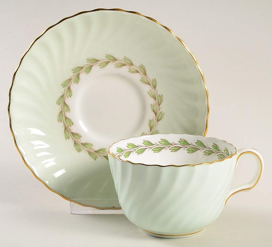 Cheviot Green Flat Cup & Saucer Set by Minton-1